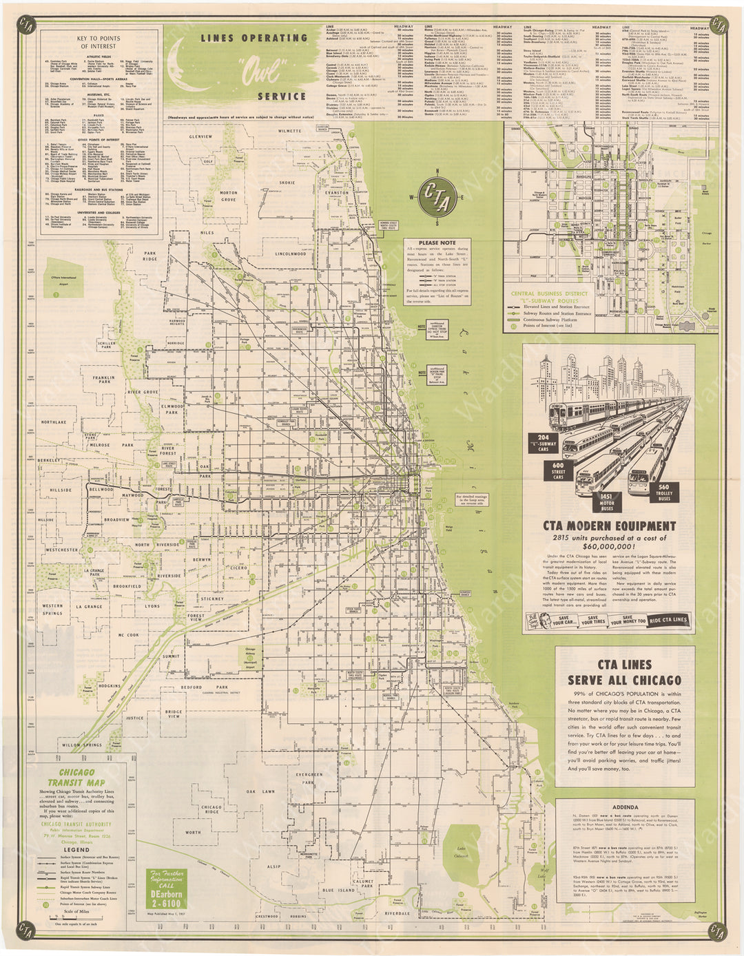 Chicago Transit Authority (Illinois) System Map 1951