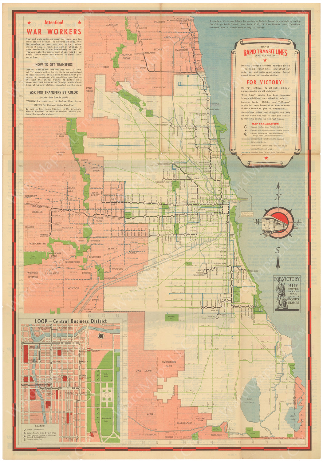 Chicago, Illinois Rapid Transit System Map 1942