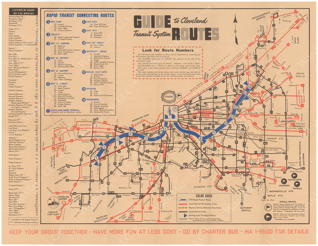 Cleveland Transit System (Ohio) Map 1958