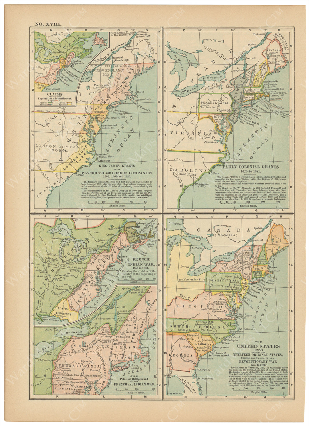 Colonial Map Backround Classical Map 1914 no. XVIII: American Colonial Development – WardMaps LLC