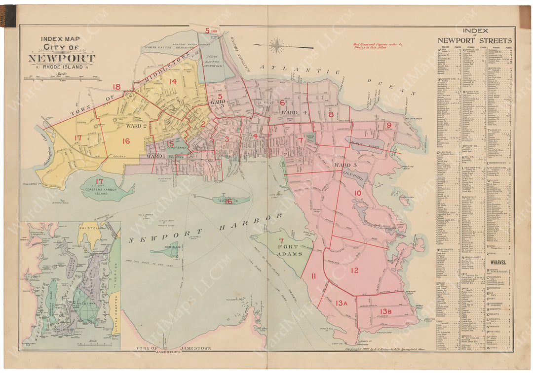 Newport, Rhode Island 1907 Index Map
