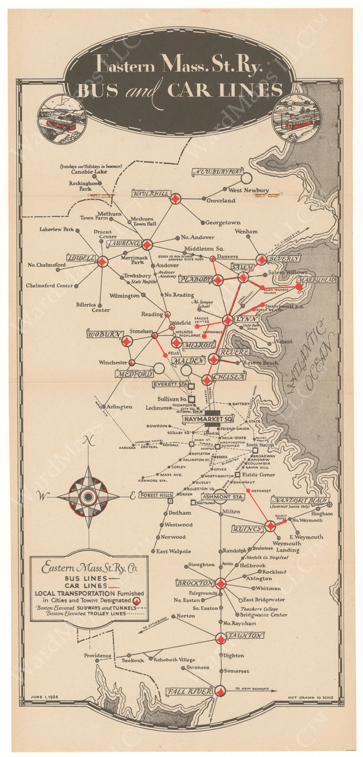 Eastern Massachusetts Street Railway Co. Bus and Car Lines 1936
