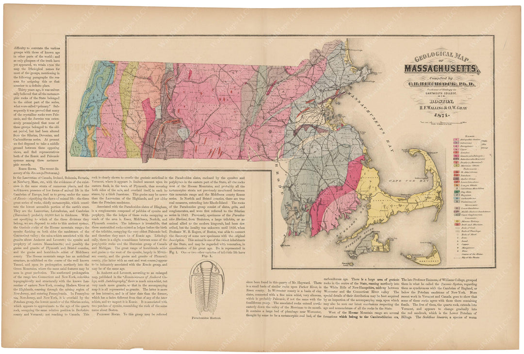 Geological Map of Massachusetts 1871