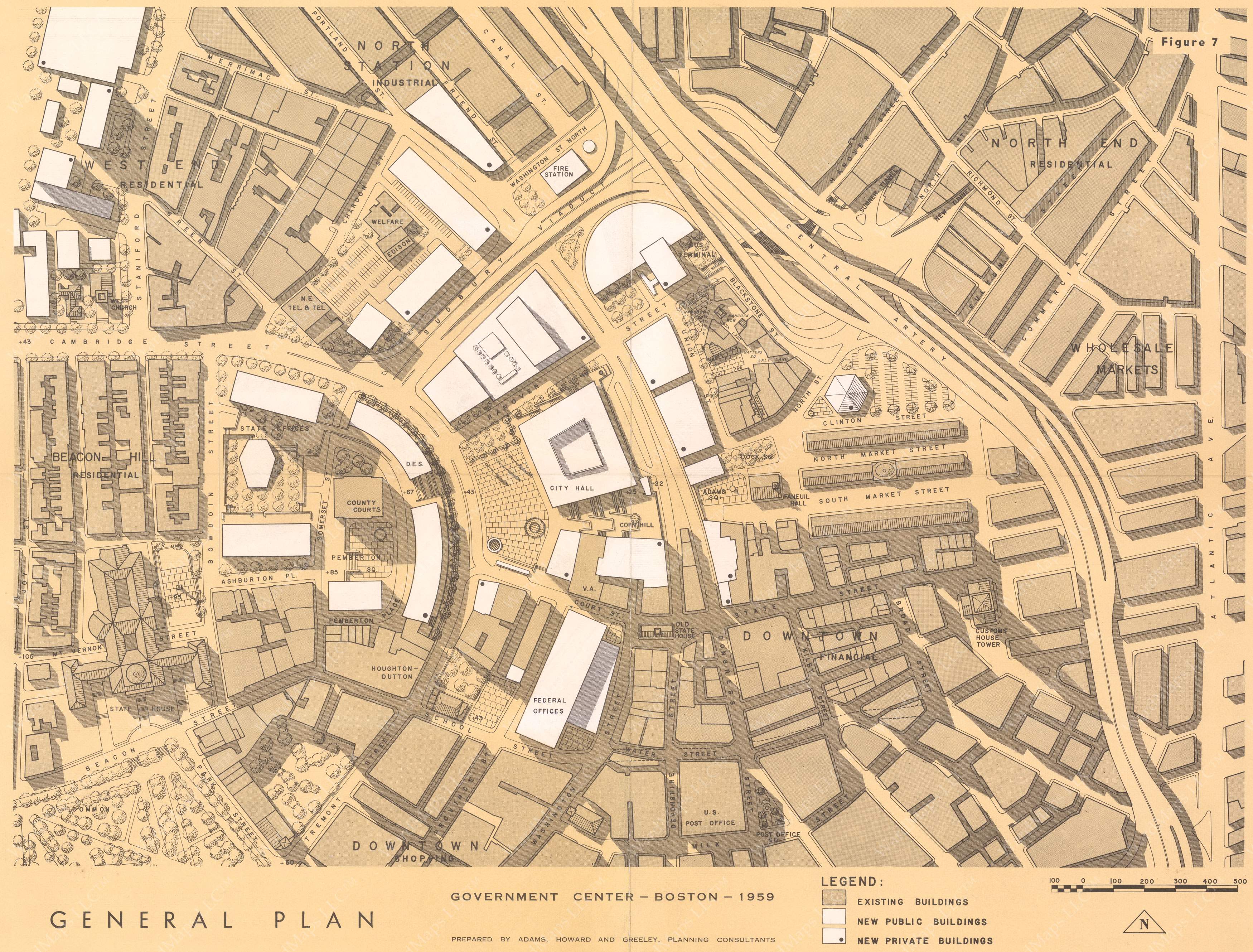 Boston, Massachusetts 1959: Government Center Plan – WardMaps LLC