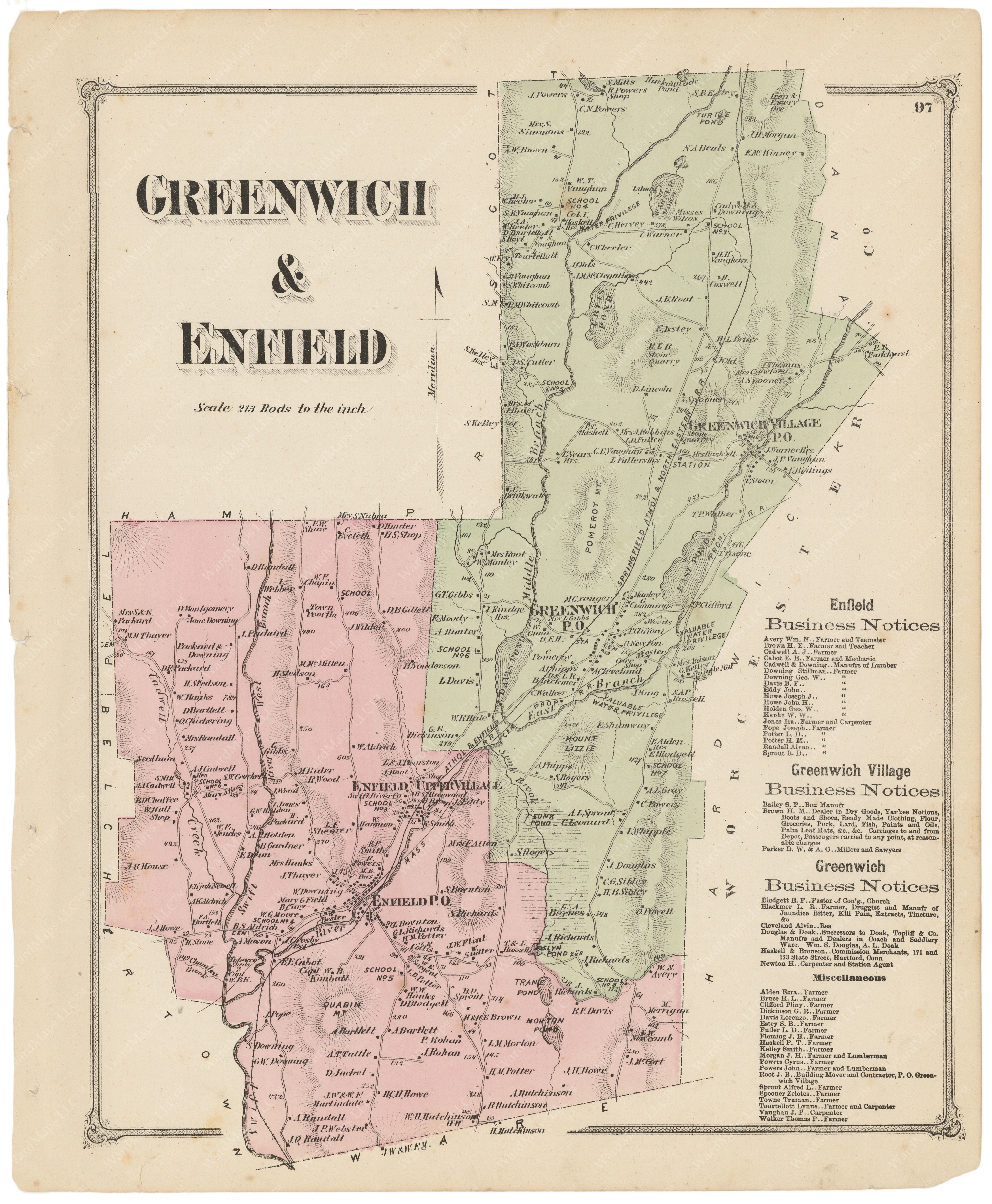 Enfield Rangers Map Enfield and Greenwich, Massachusetts 1873 – WardMaps LLC