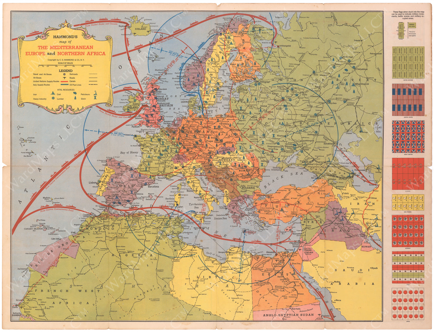 WWII Map of Mediterranean, Europe, and Northern Africa Circa 1940s ...