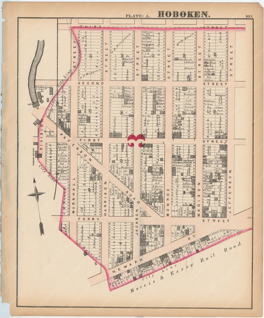 New Jersey and Hudson County 1873: Hoboken Plate A