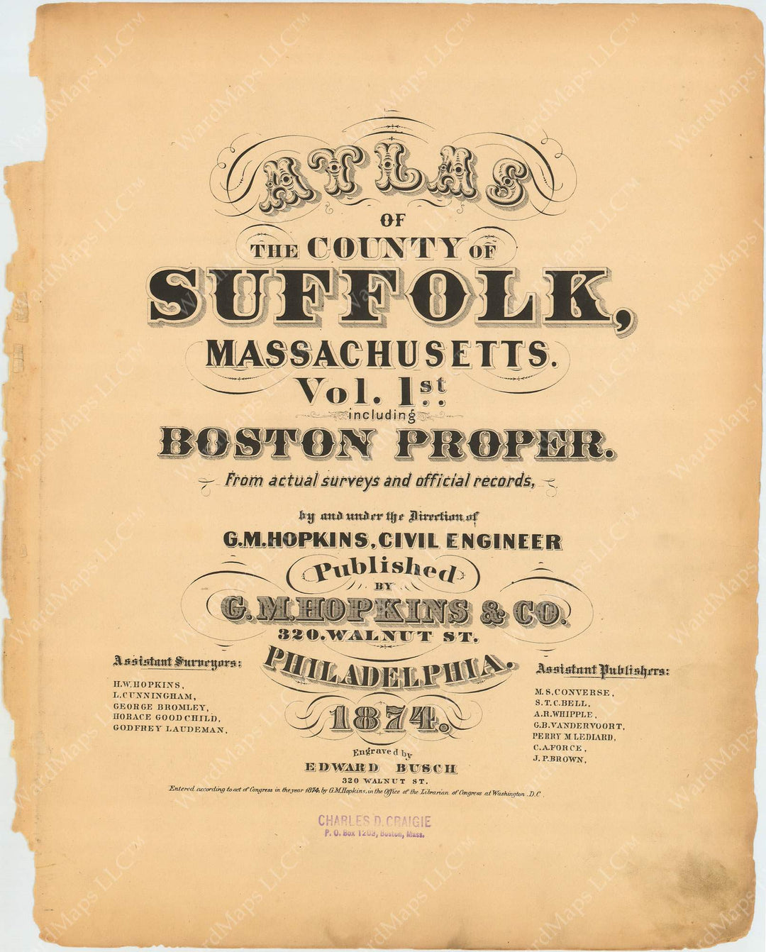 Boston, Massachusetts 1874 Title Page