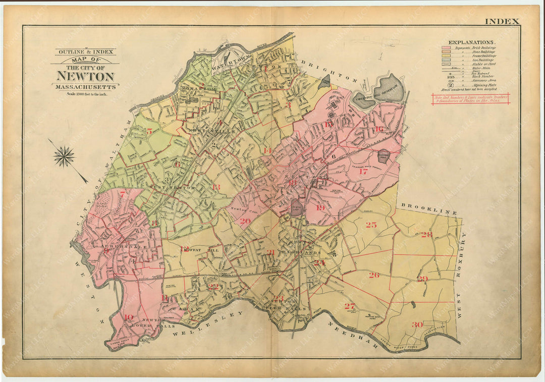 Newton, Massachusetts 1917 Index Map