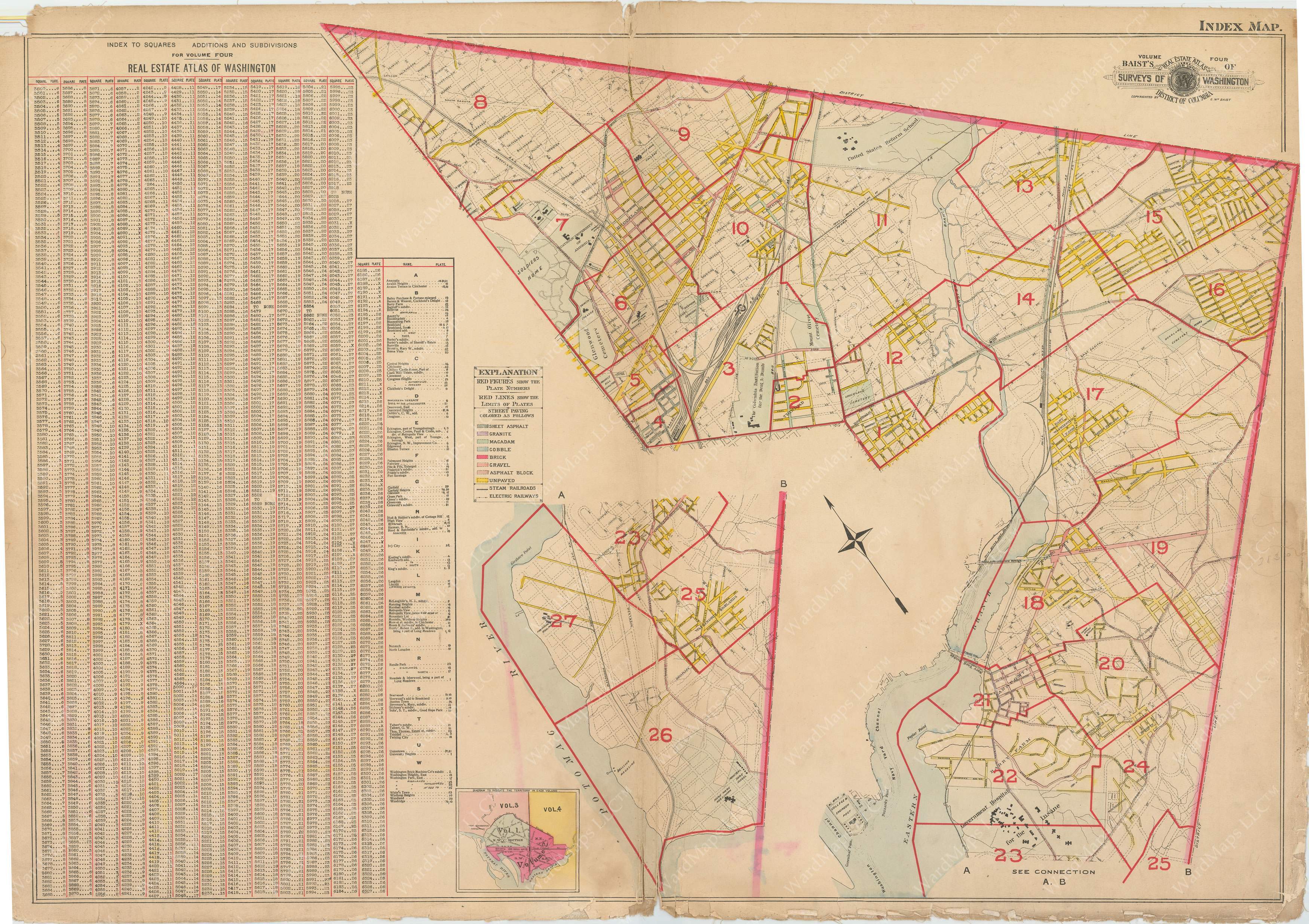 Washington, D.C. 1907 Vol. 4, Outer NE/SE, Index Map – WardMaps LLC