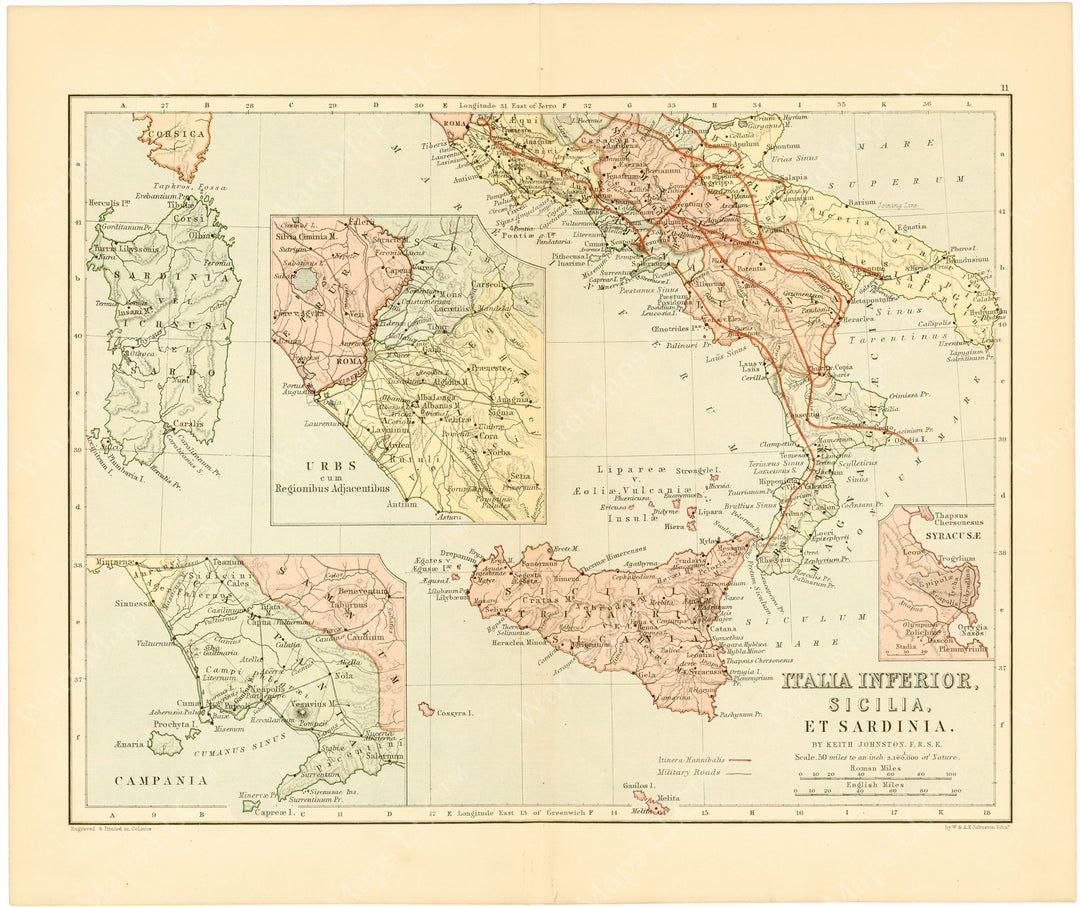 Classical Map c.1897: Ancient Italy (South Part)