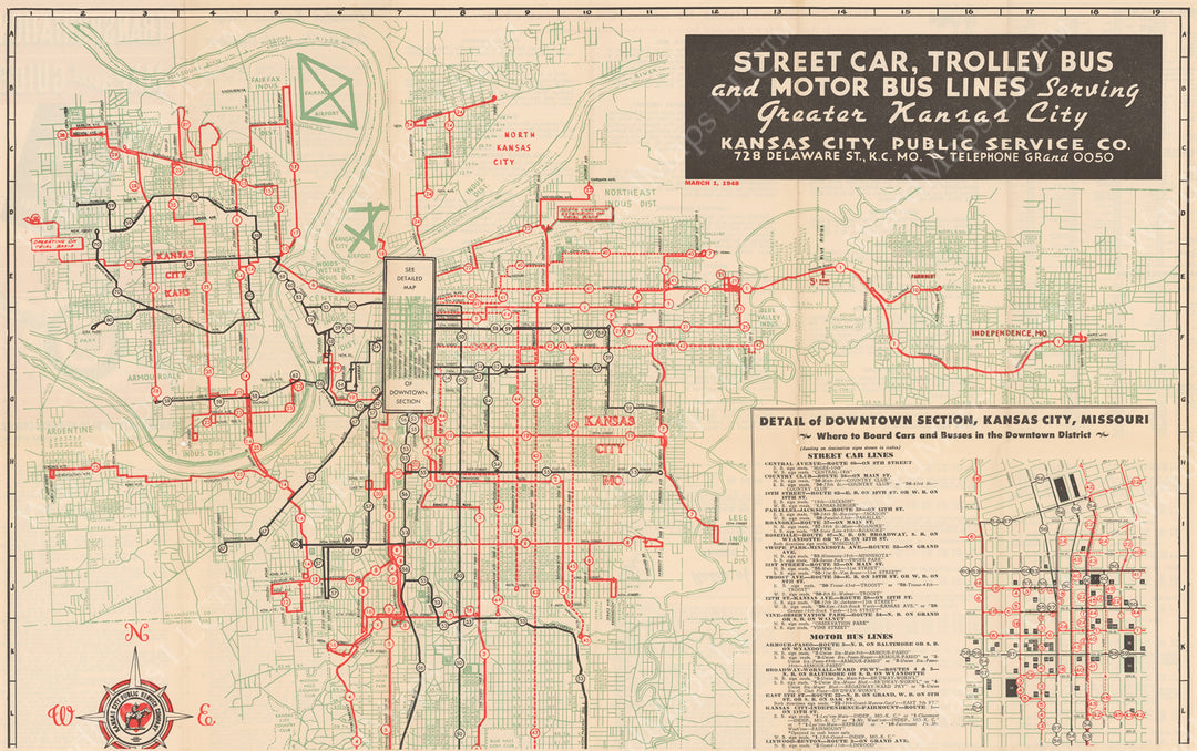 Kcs Service Map Kansas City (Missouri and Kansas) Public Transit System Map 1948 ...