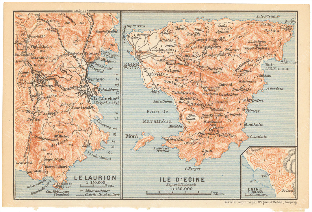 Lavrium Region and Aegina, Greece 1909