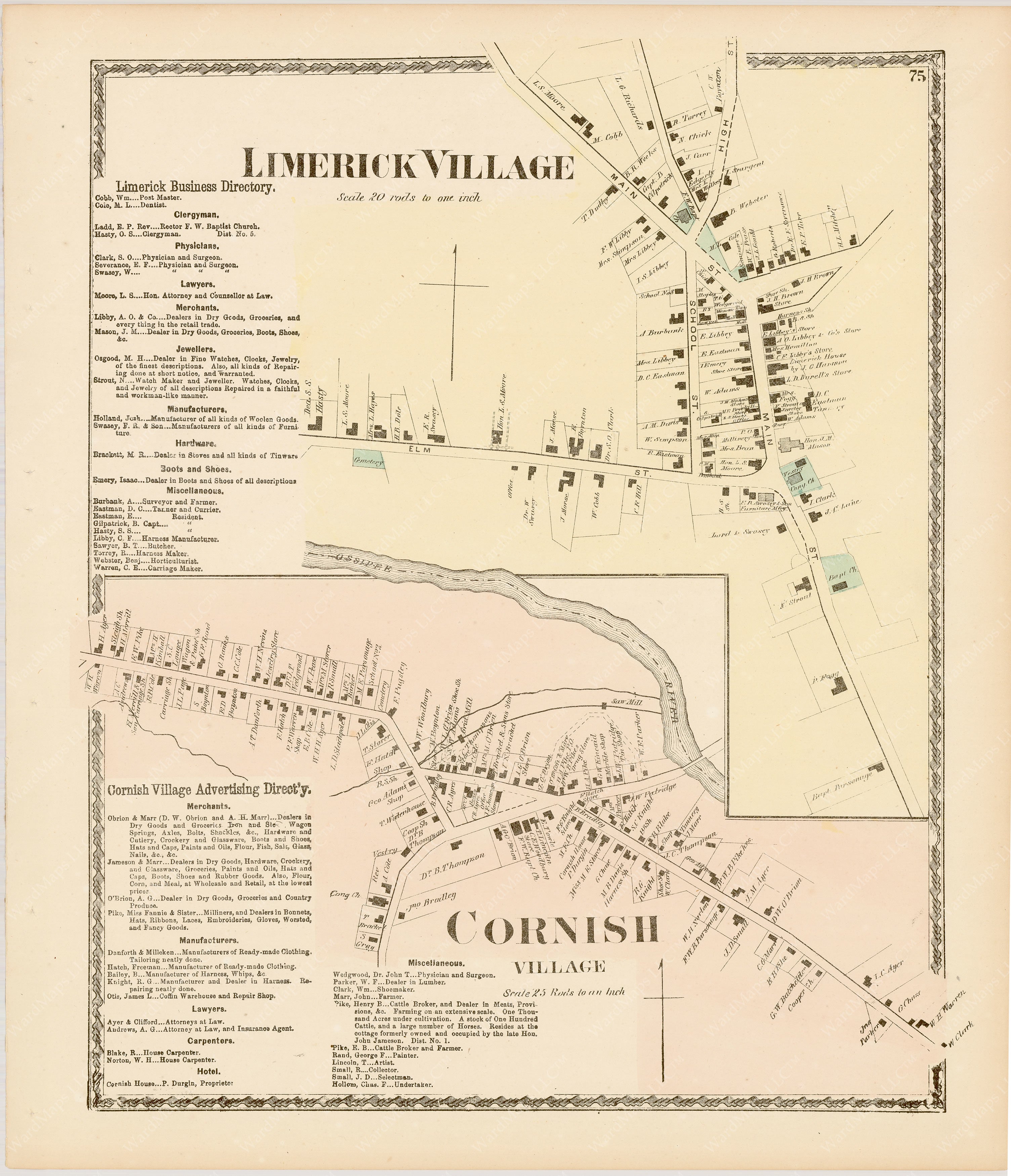 Cornish and Limerick, Maine 1872 – WardMaps LLC