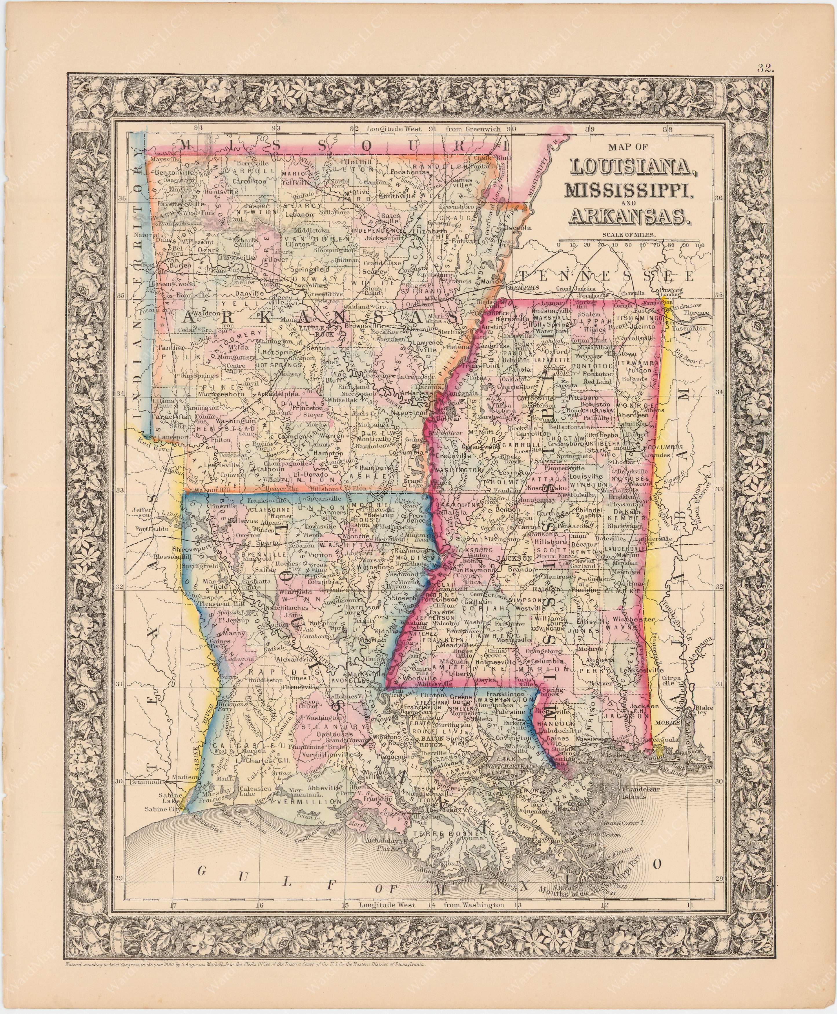 Arkansas, Louisiana, and Mississippi 1864 – WardMaps LLC