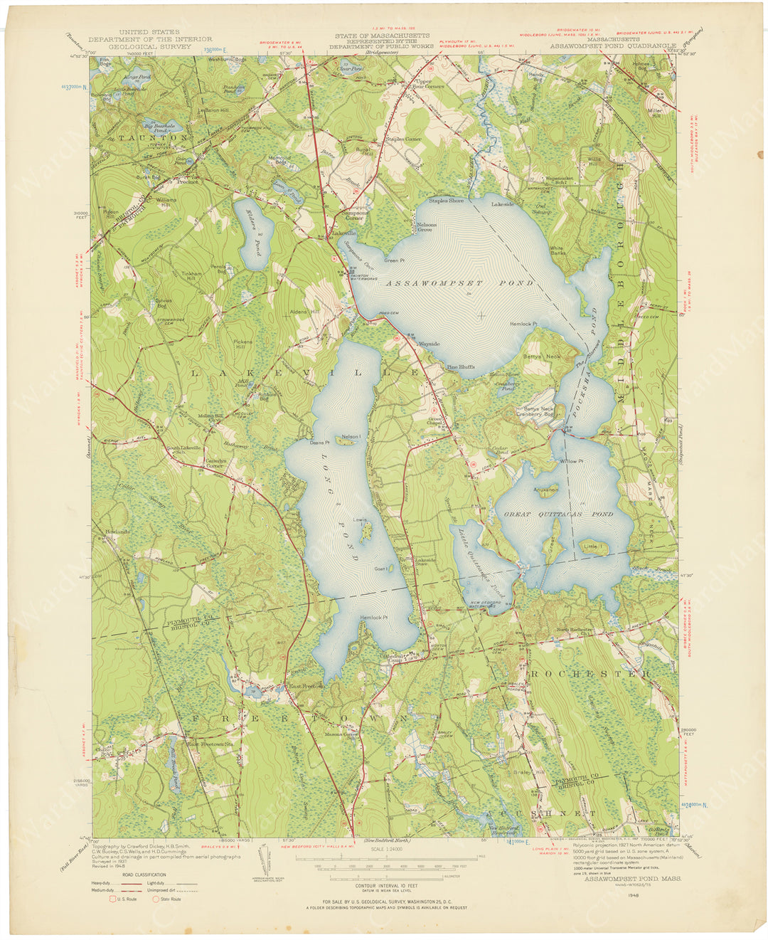 USGS Massachusetts: Assawompset Pond Sheet 1948