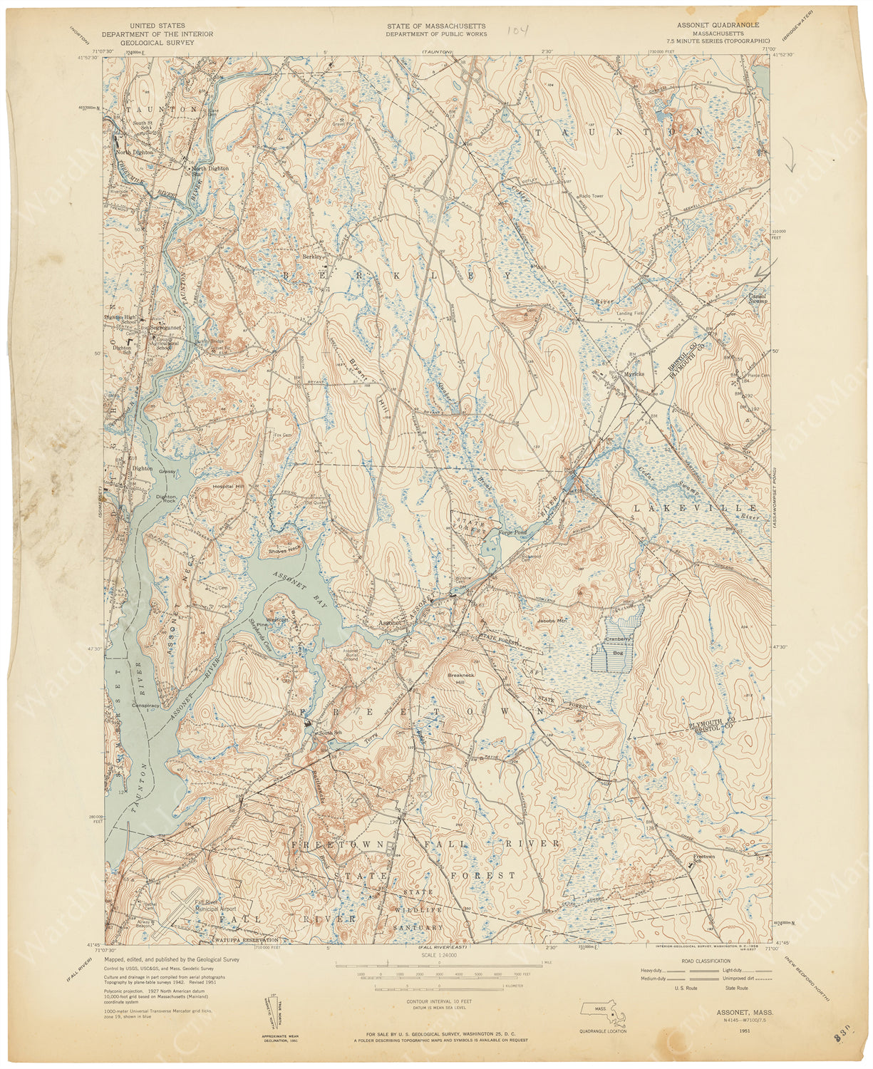 USGS Massachusetts: Assonet Sheet 1951 – WardMaps LLC