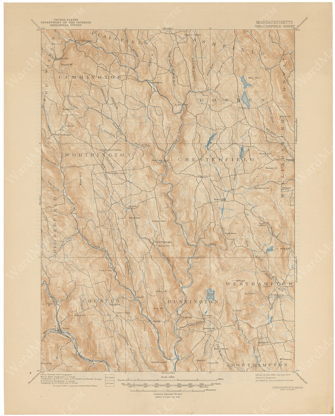 USGS Massachusetts: Chesterfield Sheet 1944