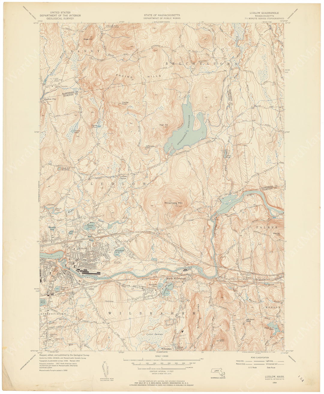 USGS Massachusetts: Ludlow Sheet 1954