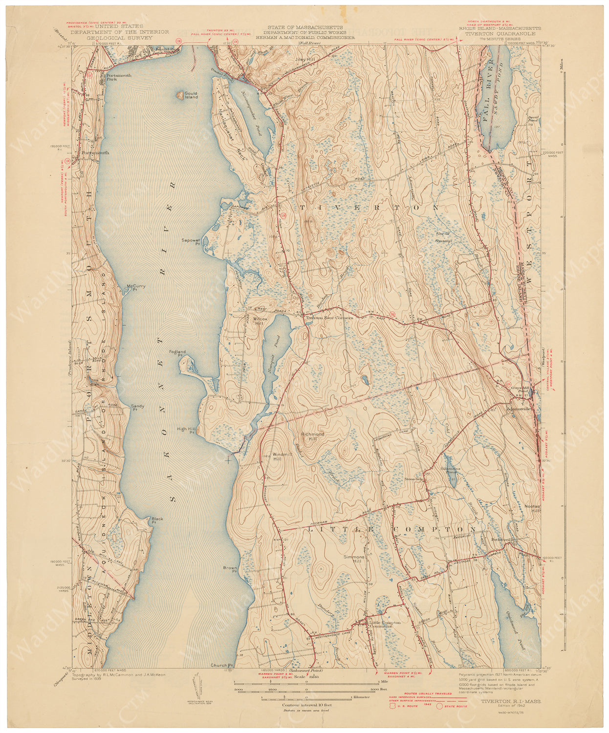 USGS Massachusetts and Rhode Island: Tiverton Sheet 1942 – WardMaps LLC