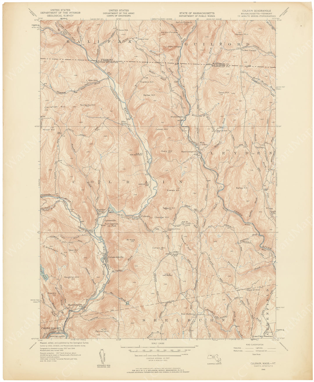 USGS Massachusetts and Vermont: Colrain Sheet 1945