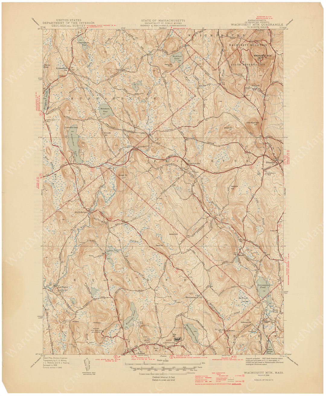 USGS Massachusetts: Wachusett Mountain Sheet 1946