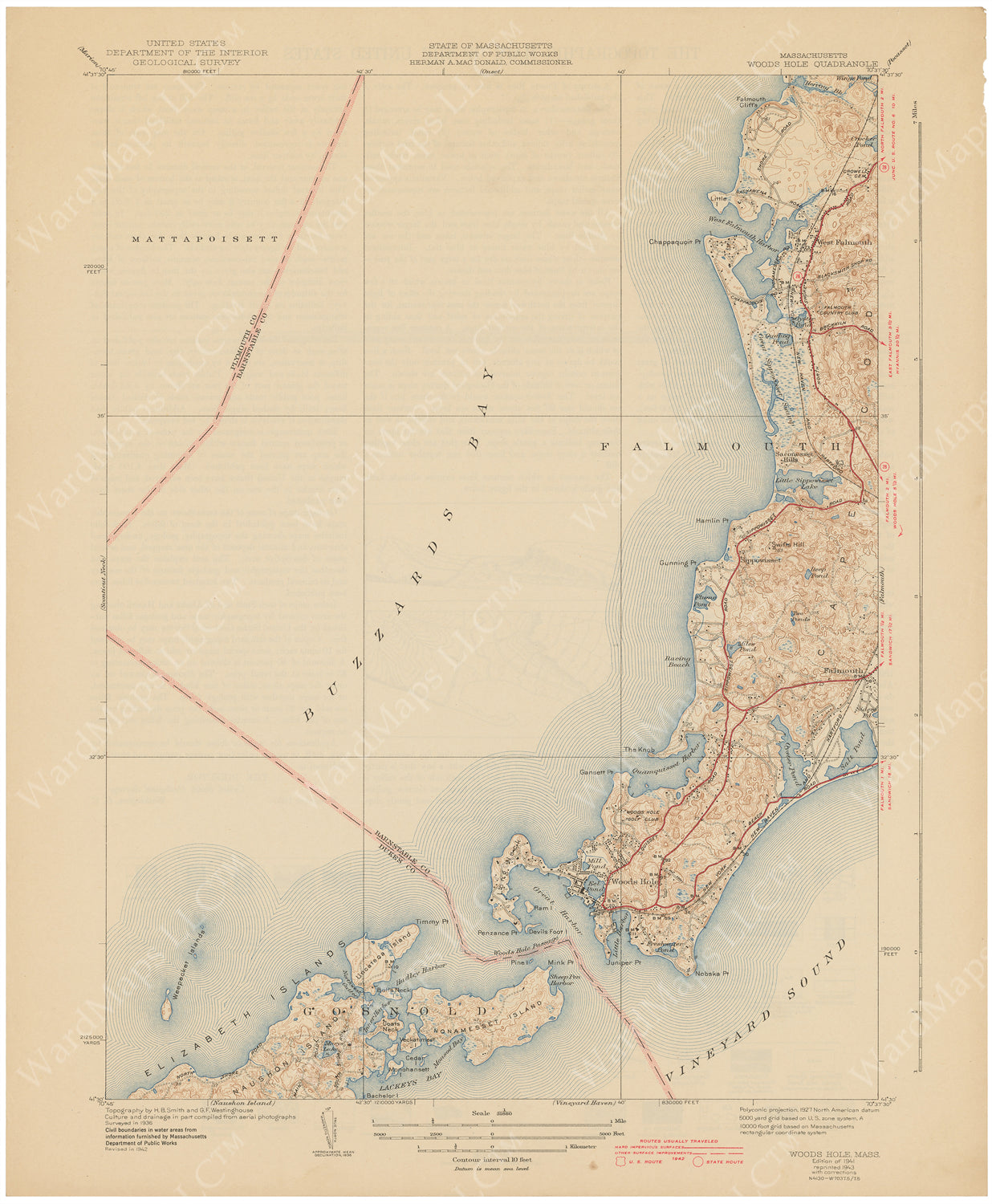 USGS Massachusetts: Woods Hole Sheet 1943 – WardMaps LLC