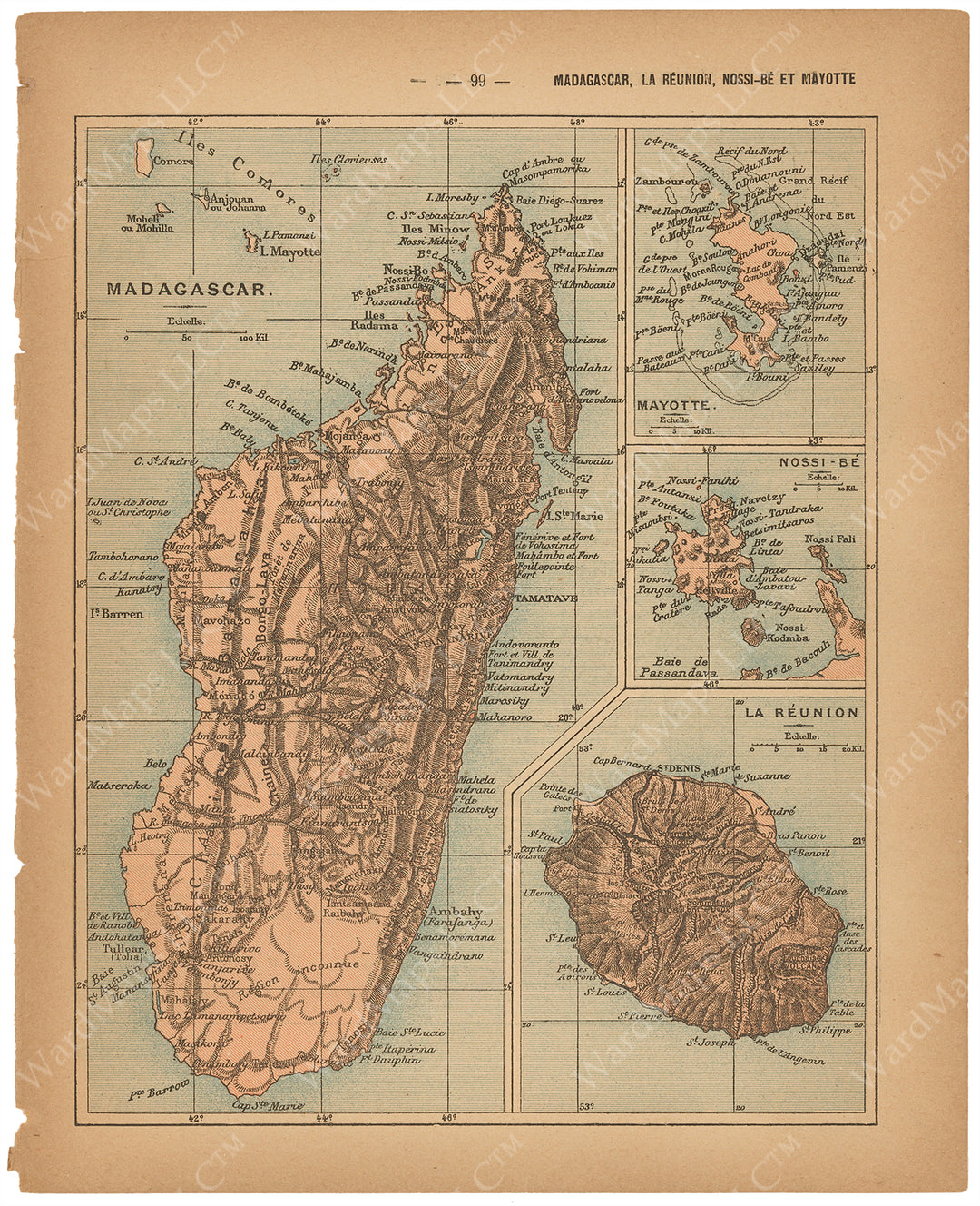 France Departments 1888: Madagascar, Mayotte, Nossi-Be, and Reunion