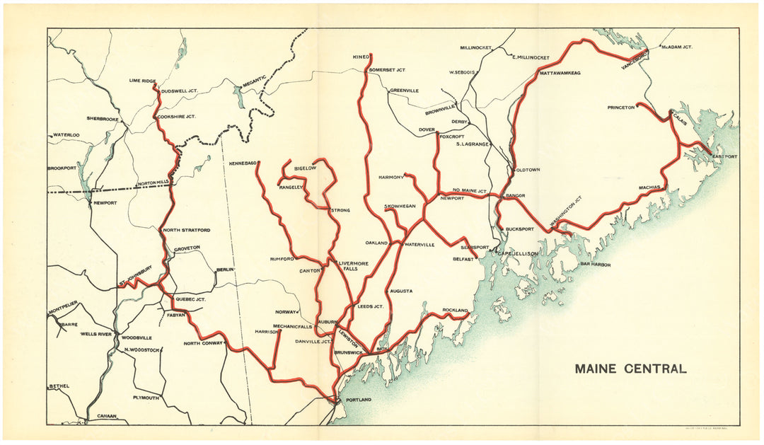 Maine Central Railroad System Map 1923