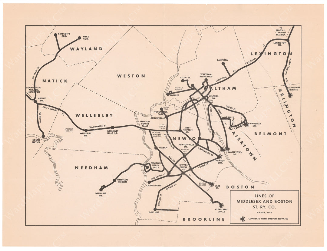 Middlesex & Boston Street Railway Co. (Massachusetts) System Map 1946