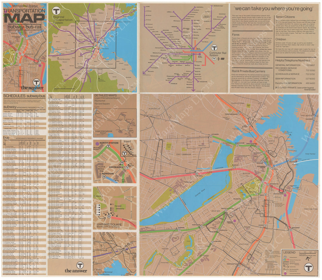 Boston, Massachusetts MBTA System Route Map 1974 (Side B)