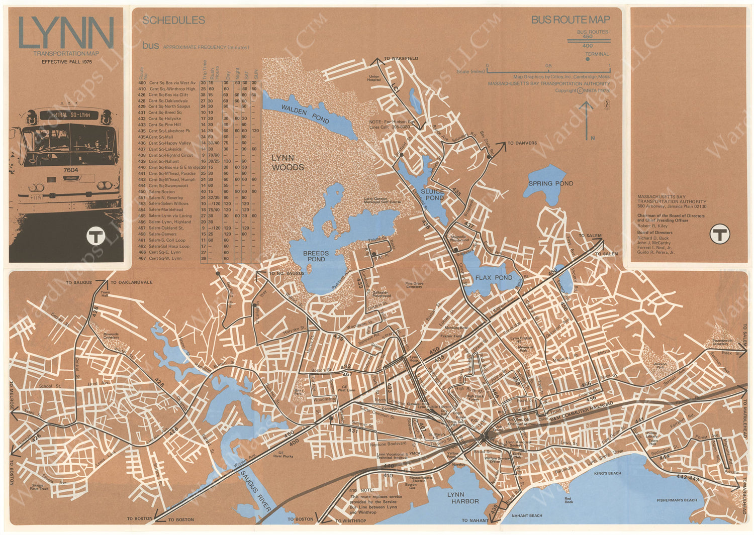 Lynn, Massachusetts MBTA Transportation Map 1975 – WardMaps LLC