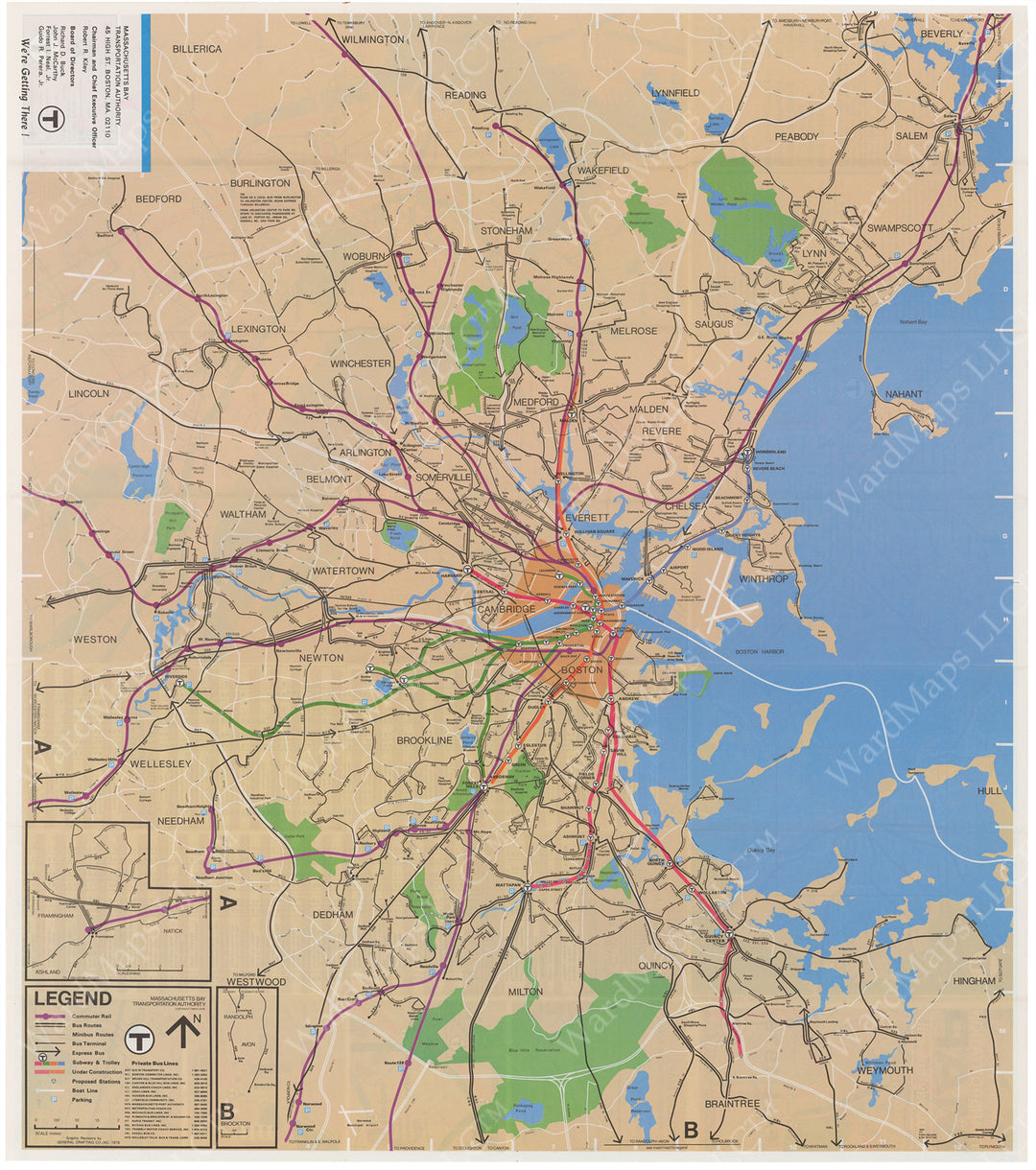 Boston, Massachusetts MBTA System Route Map 1976 Fall (Side A)