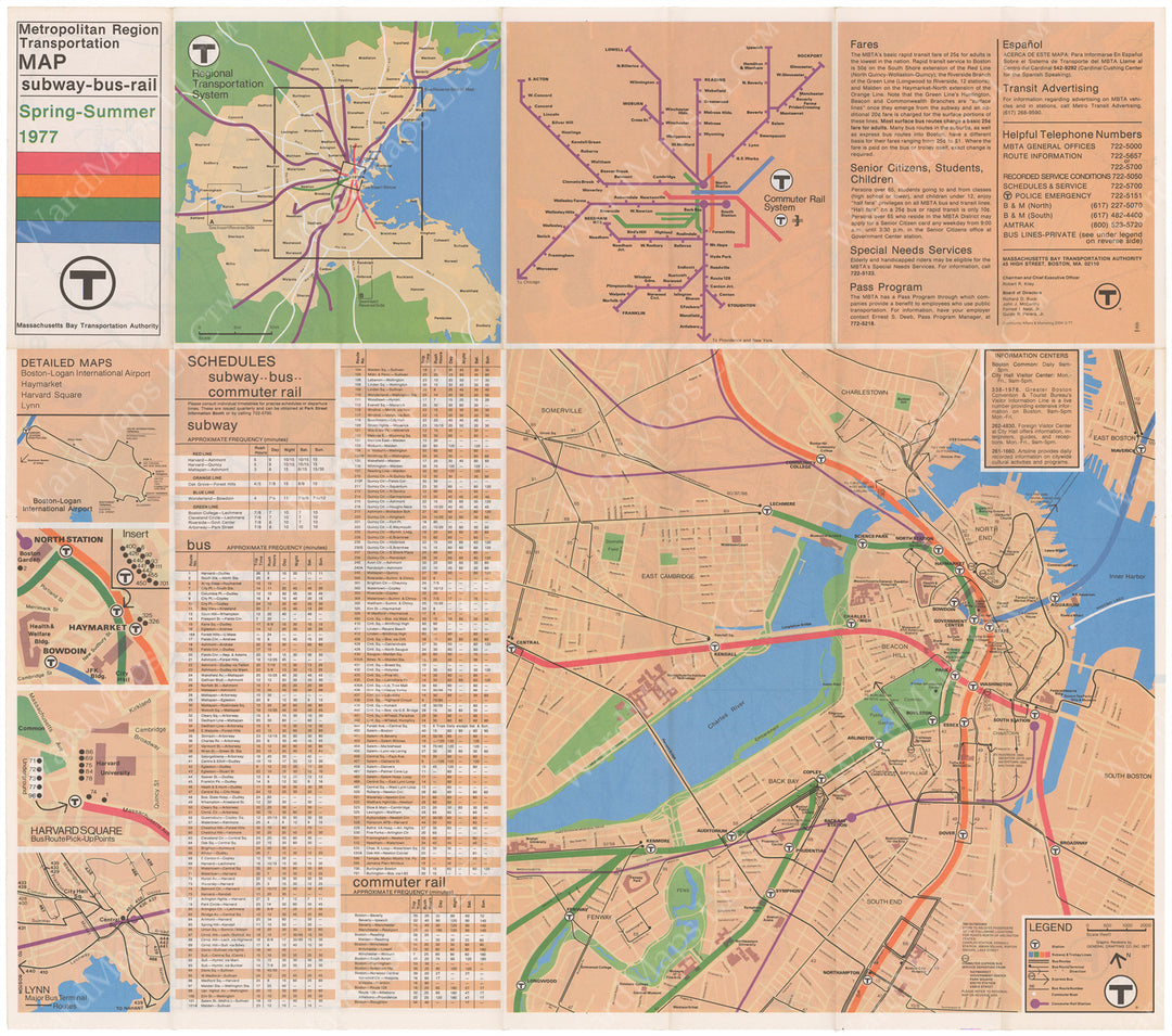 Boston, Massachusetts MBTA System Route Map 1977 Spring-Summer Side B