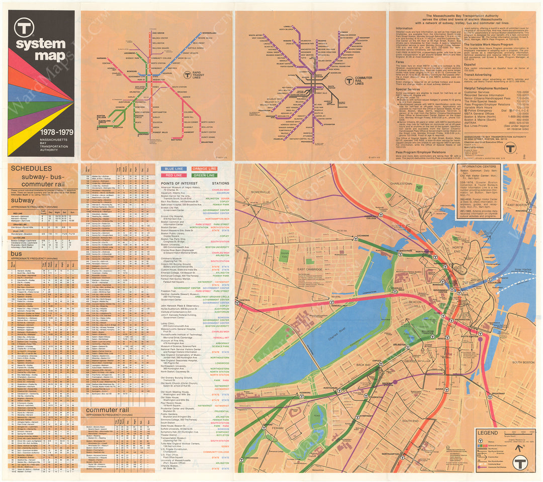 Boston, Massachusetts MBTA System Route Map 1978-1979 (Side B)