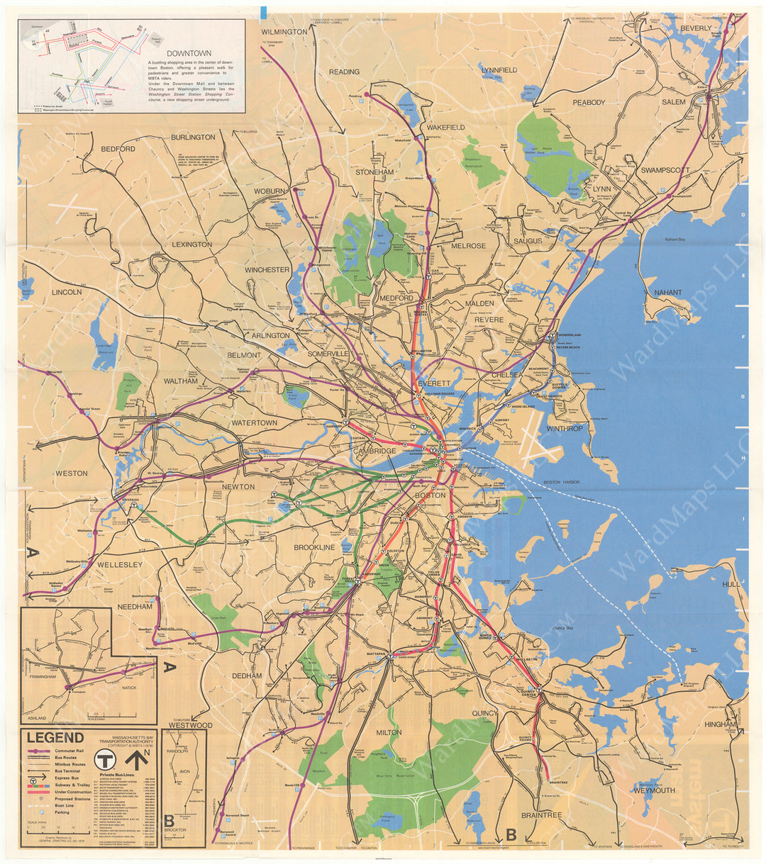 Boston, Massachusetts MBTA System Route Map 1978-1979 (Side A)