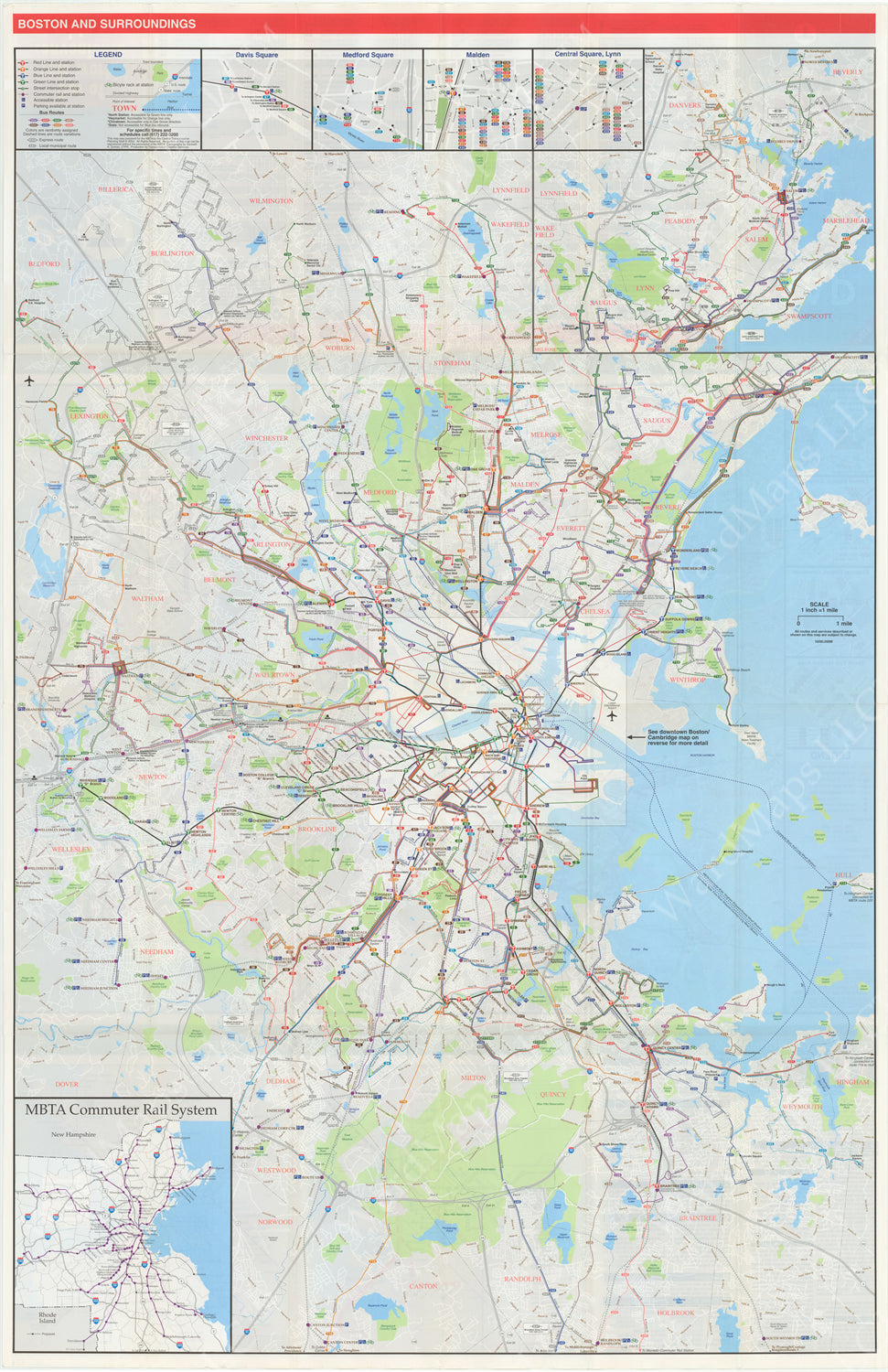 Boston Mbta Map.pdf Boston, Massachusetts MBTA System Route Map 2000 (Side A) – WardMaps LLC