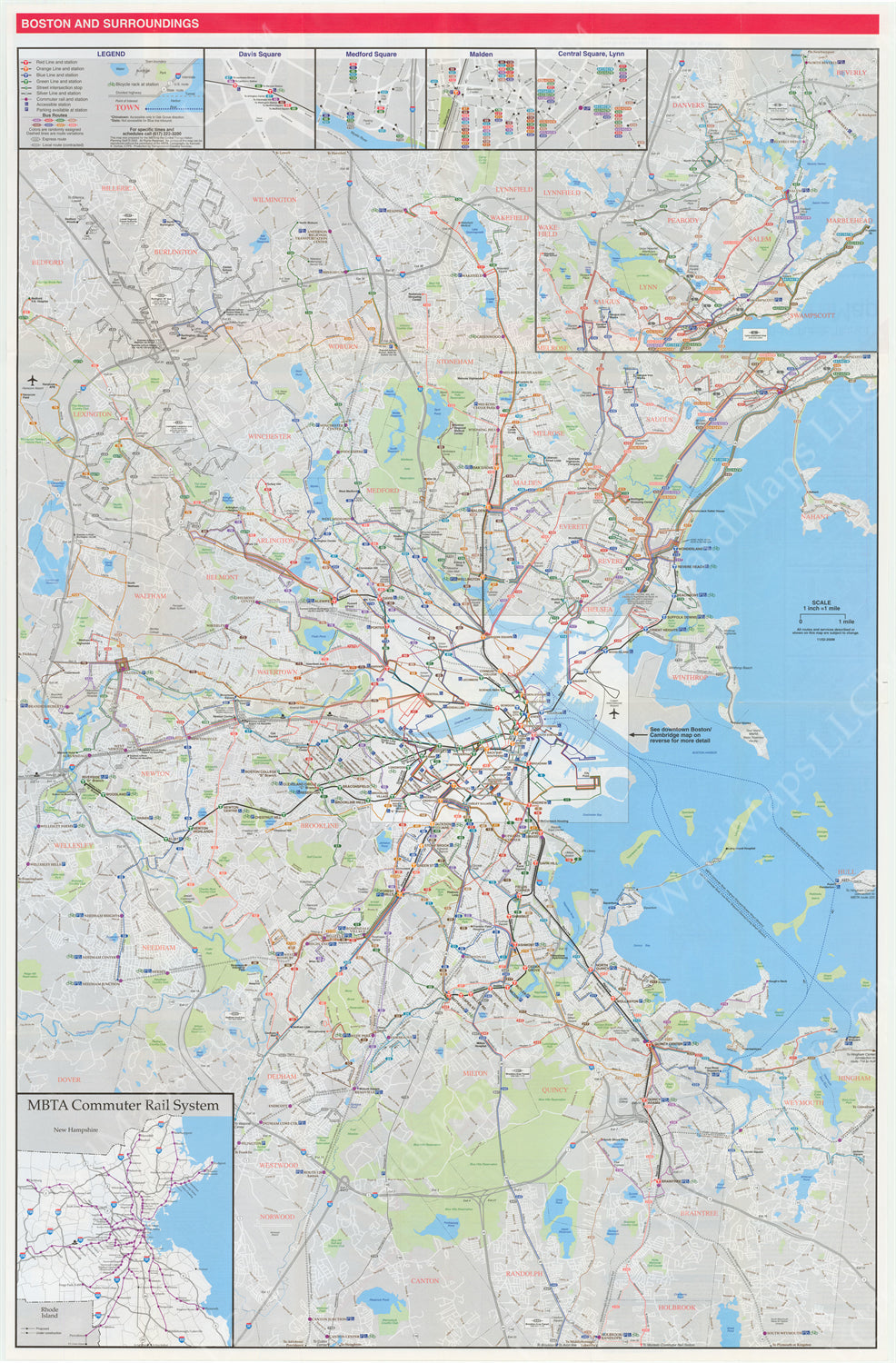 Boston, Massachusetts MBTA System Route Map 2002 (Side A)