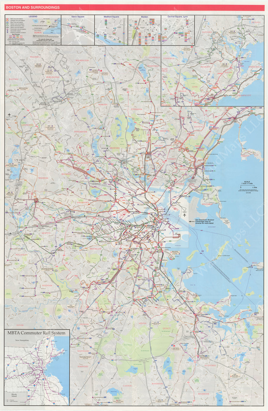 Boston, Massachusetts MBTA System Route Map 2004 (Side A) – WardMaps LLC