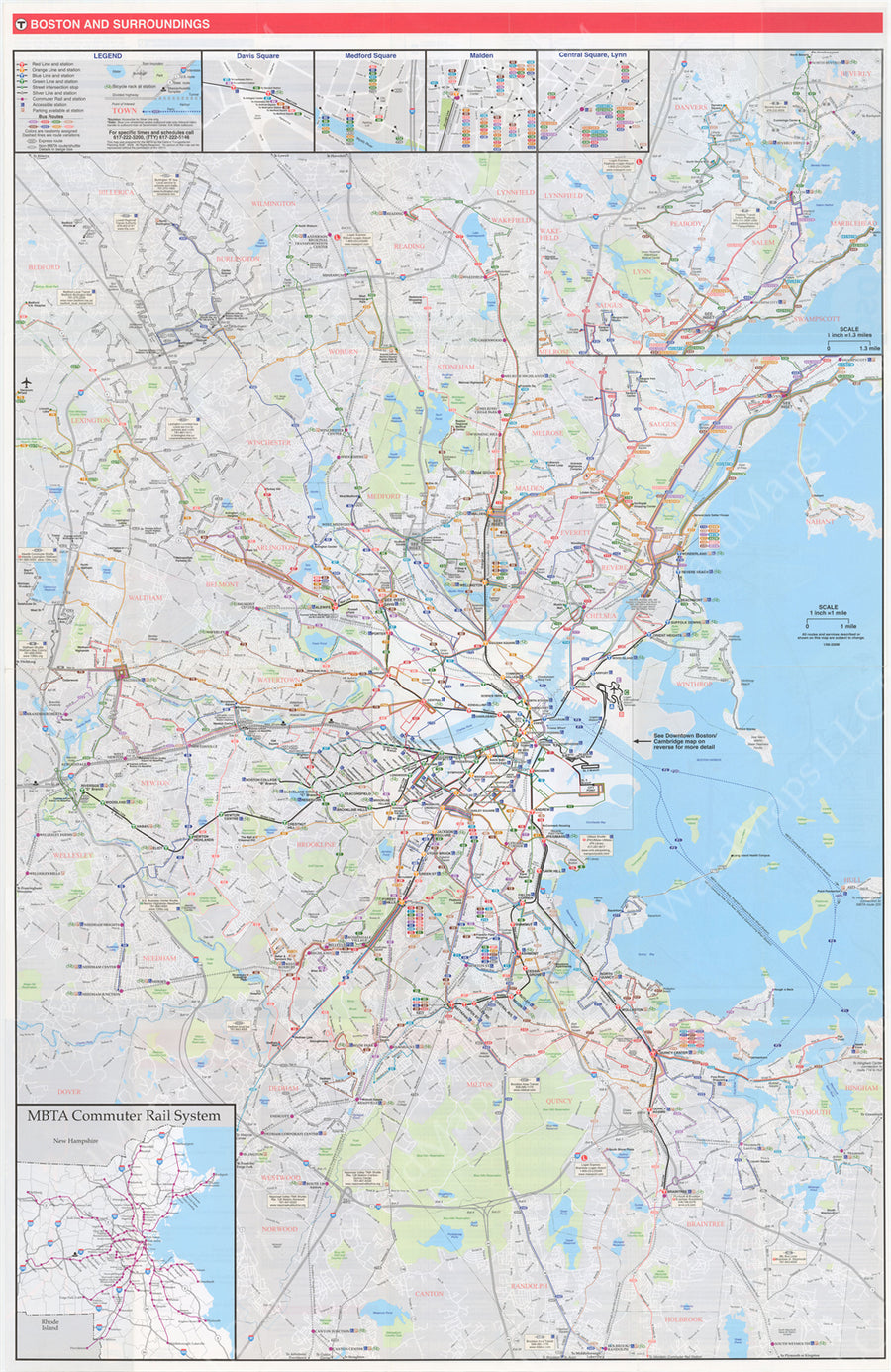 Boston, Massachusetts MBTA System Route Map 2008 (Side A) – WardMaps LLC