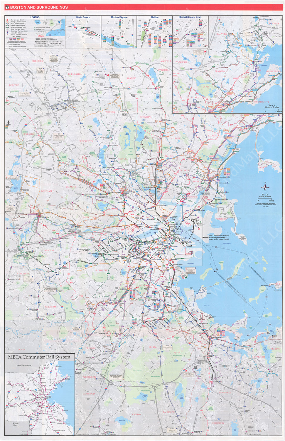 Boston, Massachusetts MBTA System Route Map 2011 (Side A) – WardMaps LLC