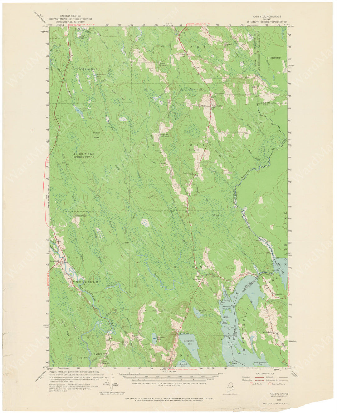 USGS Maine: Amity Sheet 1958