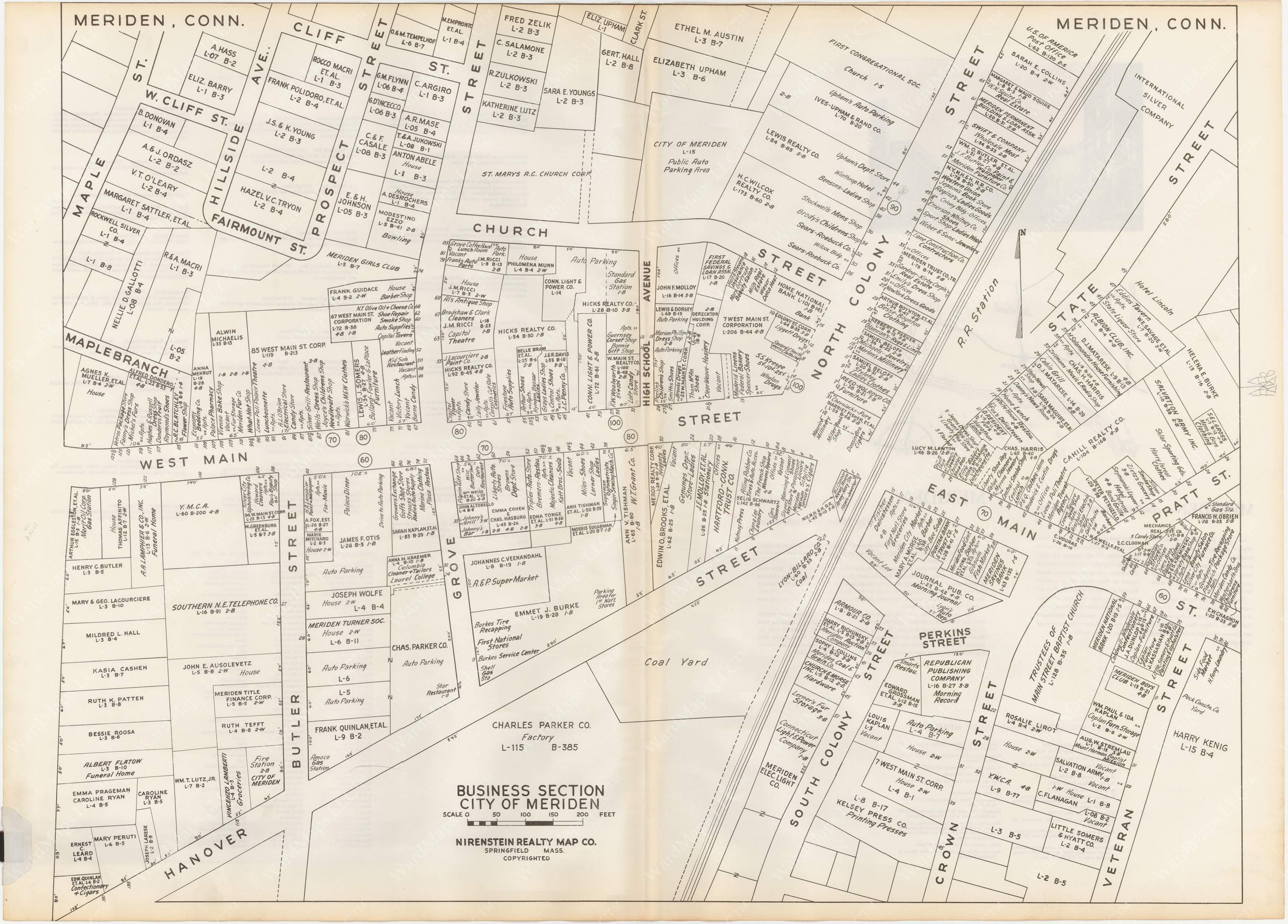 Ct Map Meridan Meriden, Connecticut 1946 – WardMaps LLC