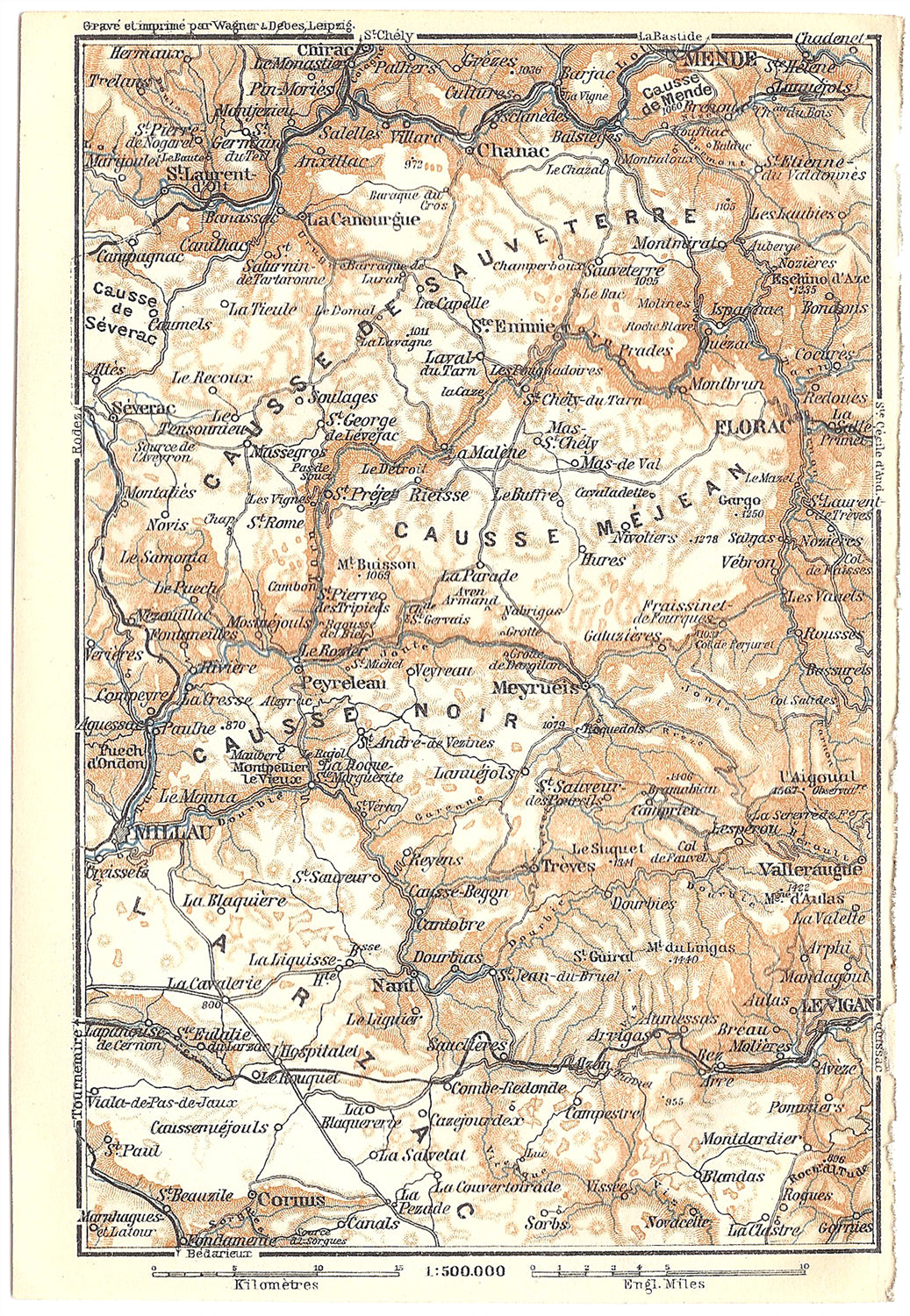 Occitanie Region: Departments Aveyron (Northeast Part) and Lozere (Southwest Part), France 1914