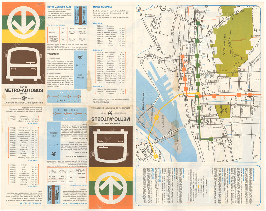 Montreal, Quebec Transit System Map 1969