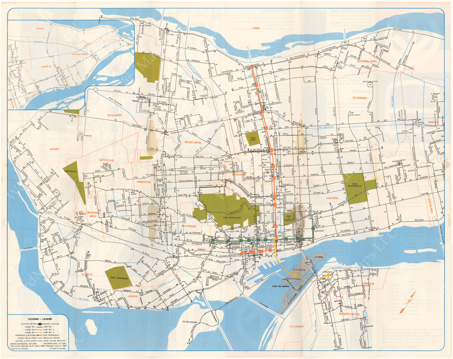 Montreal, Quebec Transit System Map 1969