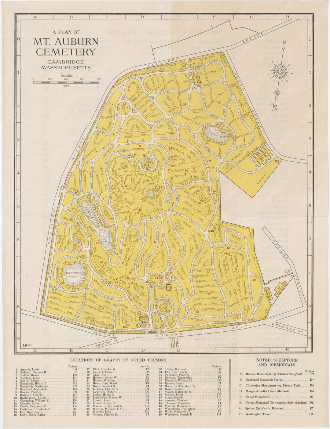 Mount Auburn Cemetery, Cambridge, Massachusetts 1941 WardMaps LLC