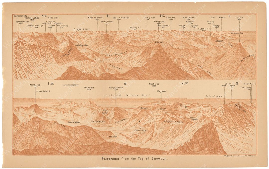 Snowdon Summit Panorama, Wales 1906