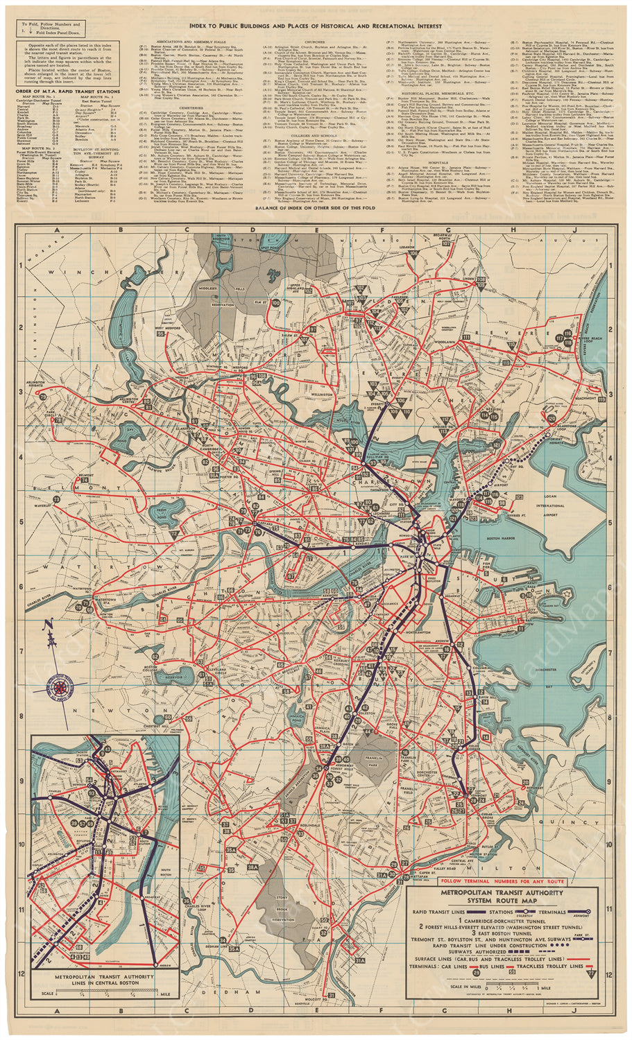 Boston, Massachusetts MTA System Route Map #2 1951 – WardMaps LLC
