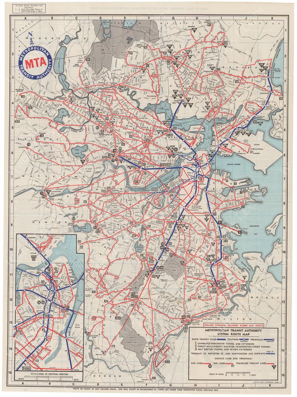 Boston, Massachusetts MTA System Route Map #5 1956